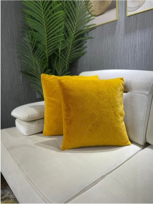 Pelüş Rabbit Tavşan Kırlent Kılıfı Kare - Hardal Sarısı