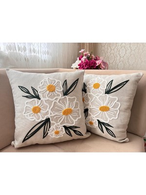 Bohem Punch Nakışlı Keten Kırlent Kılıfı 2'li Set - 43X43 cm