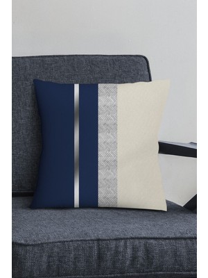 Silver Lacivert Premium Tay Tüyü Dokuma Kumaş Çizgili Çift Taraflı Kırlent Yastık Kılıfı KRL1073