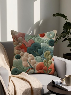 Punch Nakış Desenli Dijital Baskılı Dekoratif Yastık 4243– 43X43 cm Mikro Petek Kumaş