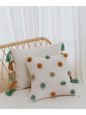 Keten Bohem Tarz Ponponlu Tasarim Kırlent Kılıfı 43X43