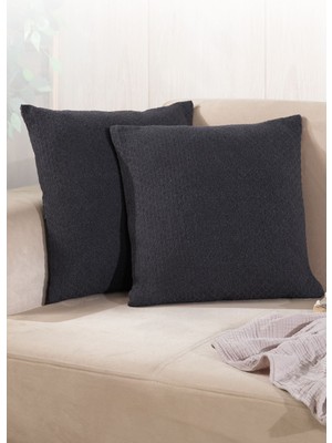 Bohem 2'li Kırlent Kılıfı Dekoratif Yastık Kılıfı 45X45 Fermuarlı Antrasit