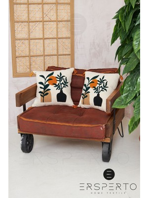 Bohem Püsküllü Keten Dekoratif Kırlent Kılıfı Yastık Kılıfı 1 Adet 43X43CM