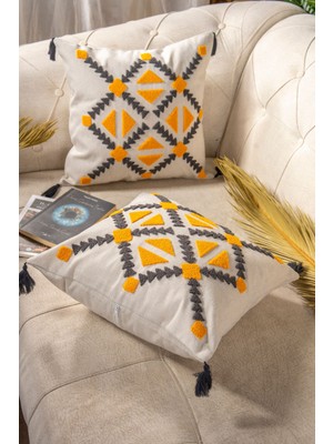 2li Punch Nakışlı Kırlent Kılıfı Yastık Klıfı Çok Tercih Edilen ( Kitap Hediyeli )