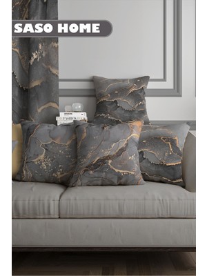 Fior De Bosco - Gri Mermer Desenli 4 Lü Dijital Baskılı Hediyelik Kaliteli Yastık - Kırlent Kılıfı