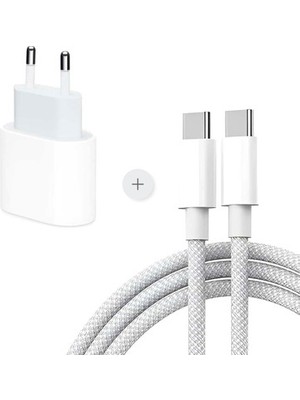 Teknofone iPhone 15/16/ 17 Pro Pro Max Serisi Uyumlu 35 Watt Hızlı Şarj Aleti Seti Adaptör + Type-C PD Kablo, Örgü Tasarım