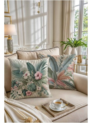 Çift Tarafı Baskılı 2'li Set Süet Kırlent Kılıfı - Blush