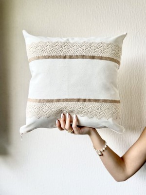 Keten, Hasır- Dantel Detaylı, Handmade, Natural Otantik Kırlent Kılıfı