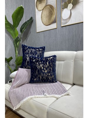 Varaklı Pelüş Rabbit Tavşan Kırlent Kılıfı Kare - Lacivert