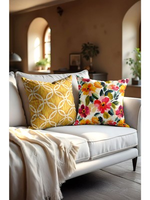 Çiçek Desenli Çift Taraflı Kırlent Kılıfı. Dijital Baskılı Gizli Fermuarlı Kırlent Kılıfı