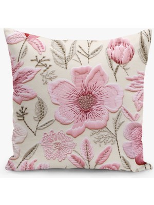 Çift Taraflı Dijital Baskı Kırlent Kılıfı Nakış Görünümlü Çiçek Desenli