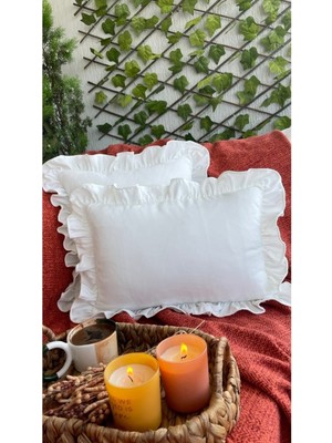 Vintage Fırfırlı Beyaz Kırlent Kılıfı 1 Ad