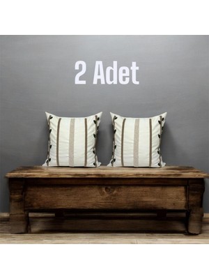 Serenity Haven Hd Home Collection Bohem Tasarım Dal Seri Keten Punch Kırlent Kılıfı Bej Renkli 2 Adet