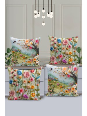 4'lü Kırlent Kılıf Seti Çift Taraflı Dijital Baskılı