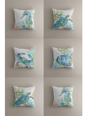 6'lı Deniz Temalı Kırlent Kılıfı Seti -  Çift Taraflı, 43X43 cm