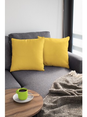 2'li 43X43CM Sarı Tay Tüyü Döşemelik Premium Kumaş Dekoratif Çift Taraflı Kırlent Kılıfı KRL016