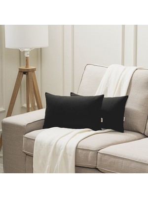 Siyah Tekli Keten Dokuma Kırlent Kılıfı , Dekoratif Kırlent