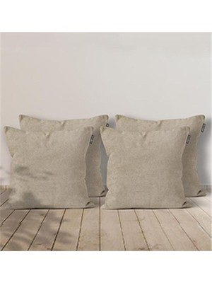 4'lü Kadife Dokulu Kırlent Kılıfı Krem