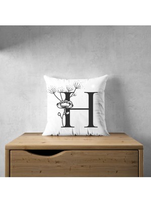 Harfli Kırlent Yastık Kılıfı - H Harfi - 43X43 cm