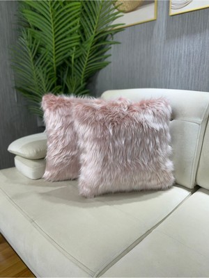 Pelüş Kırlent Kılıfı Yıkanılabilir Uzun Tüylü Pudra Pembe ( 1 Adet )