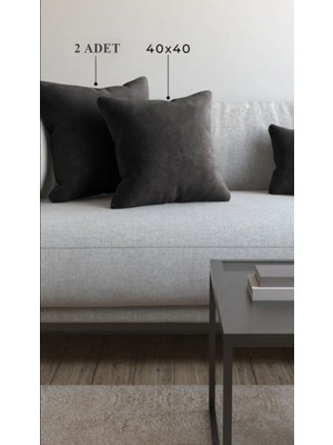 2 Adet Antrasit Kare 40 x 40 cm Kadife Görünümlü Yumuşak Dokulu Düz Kırlent Kılıfı