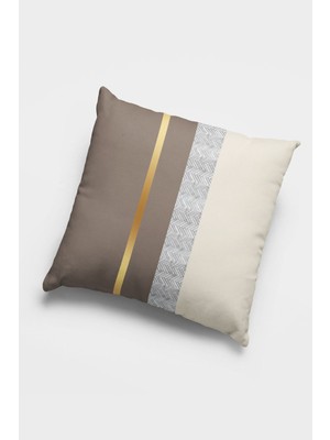 43X43CM Dokuma Kumaş Varak Çizgili Premium Tay Tüyü Çift Taraflı Kırlent Yastık Kılıfı KRL984