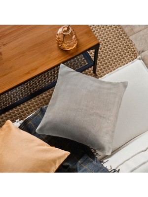 Çizgili Kadife Yastık Kılıfı - Krem