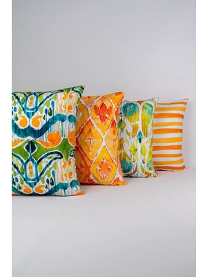 Çift Taraflı Yeşil Soyut Dekoratif Desenli 4'lü Dijital Baskılıkırlent Kılıfı Seti 4KMBS042-CT