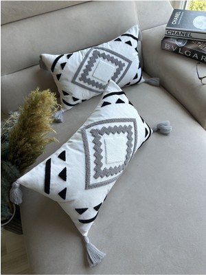 Punch Nakışlı 2 Adet Dikdörtgen Kırlent Kılıfı