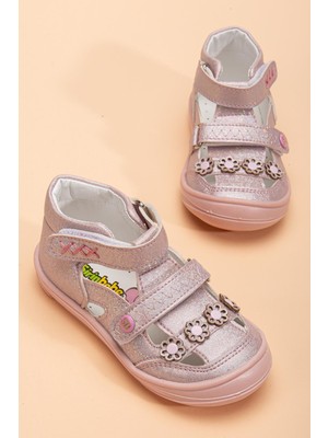 Şirinbebe Ortopedik Kız Bebek Ilkadım Ayakkabı Pembe Çift Cırtlı Çiçekli