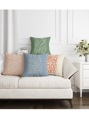 Çift Taraflı Dijital Baskılı Gizli Fermuarlı 4' Lü Kırlent Kılıfı Seti