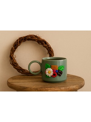 El Yapımı Tasarım Çiçekli Seramik Kupa Detaylı Tasarım Hediye ve Dekoratif Kahve/çay Kupası Seti