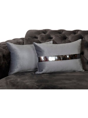 35X50 cm Füme Gümüş Ayna Detaylı Çift Taraflı Kırlent Içi Dolgu Elyaf Gizli Fermuarlı