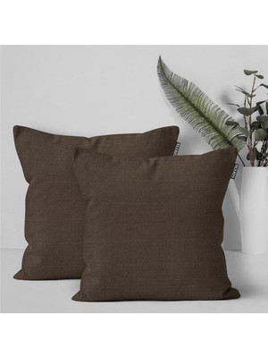 2'li Keten Görünümlü Kırlent Kılıfı Acı Kahve