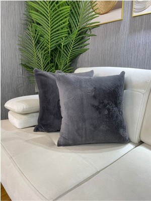 Pelüş Rabbit Tavşan Kırlent Kılıfı Kare - Antrasit