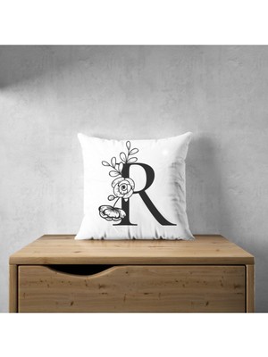 Harfli Kırlent Yastık Kılıfı - R Harfi - 43X43 cm