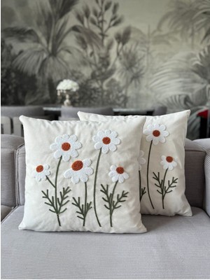 Papatya Punch Işlemeli Kırlent Kılıfı 1 Adet 43X43CM(PNC-109)