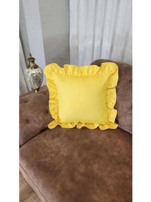 Milano Fırfırlı Kırlent Kılıfı Kare Bohem Sarı