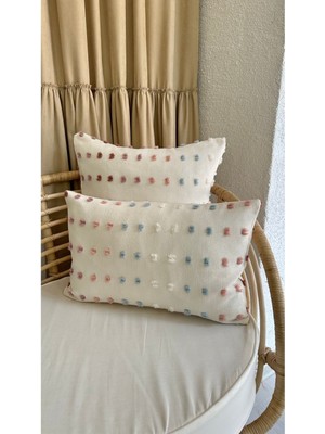 Renkli Ponponlu Iskandinav Tarz Ekru Kırlent Kılıfı