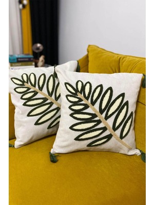 Bej Nakışlı 2'li Kırlent Kılıfı, Şık ve Rahat Dekorasyon Için Ideal Seçim