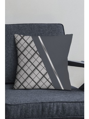 Antrasit Tay Tüyü Dokuma Kumaş Ekoseli Çift Taraflı Kırlent Kılıfı