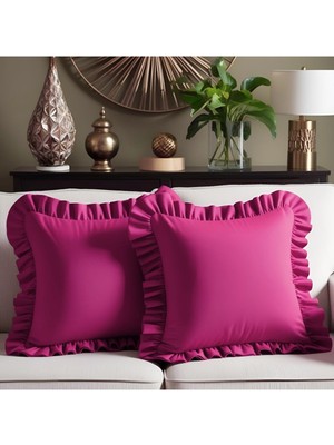 2'li Fuşya Country Fırfırlı Kare Kırlent Kılıfı Yumuşak Dokulu Vintage,iskandinav,bohem