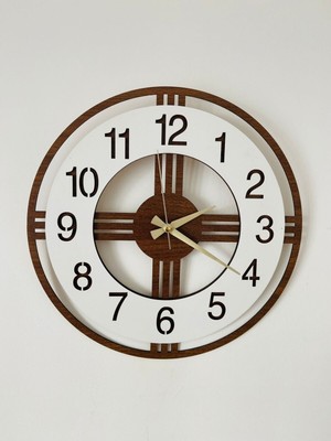 Beyaz Ahşap Dekoratif Yuvarlak Duvar Saati 40X40, Sade ve Modern Tasarım