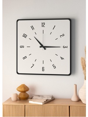 Modern Ahşap Duvar Saati, Siyah ve Beyaz Mdf, 48CM Büyük Boy