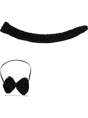 Peluş Siyah Renk Kuyruk ve Papyon Yetişkin Çocuk Uyumlu