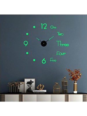 Yeşil 40 cm Sessiz Çerçevesiz Fosforlu Duvar Saati, Kendinden Yapışkanlı Dekoratif