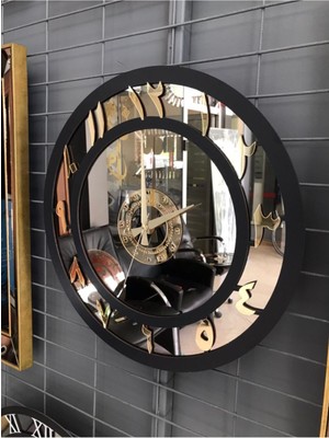 50 cm Bronz Altın Renkli Arapça Rakamlı Aynalı Saat, Şık ve Modern Tasarım