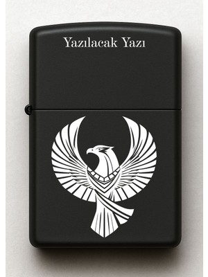 Kuş Sembolü Kişiye Özel Isimli Siyah Benzinli Metal Çakmak