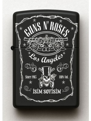 Guns N Roses Desenli Kişiye Özel Isimli Siyah Benzinli Metal Çakmak