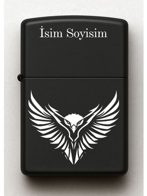 Kartal Sembolü Kişiye Özel Isimli Siyah Benzinli Metal Çakmak